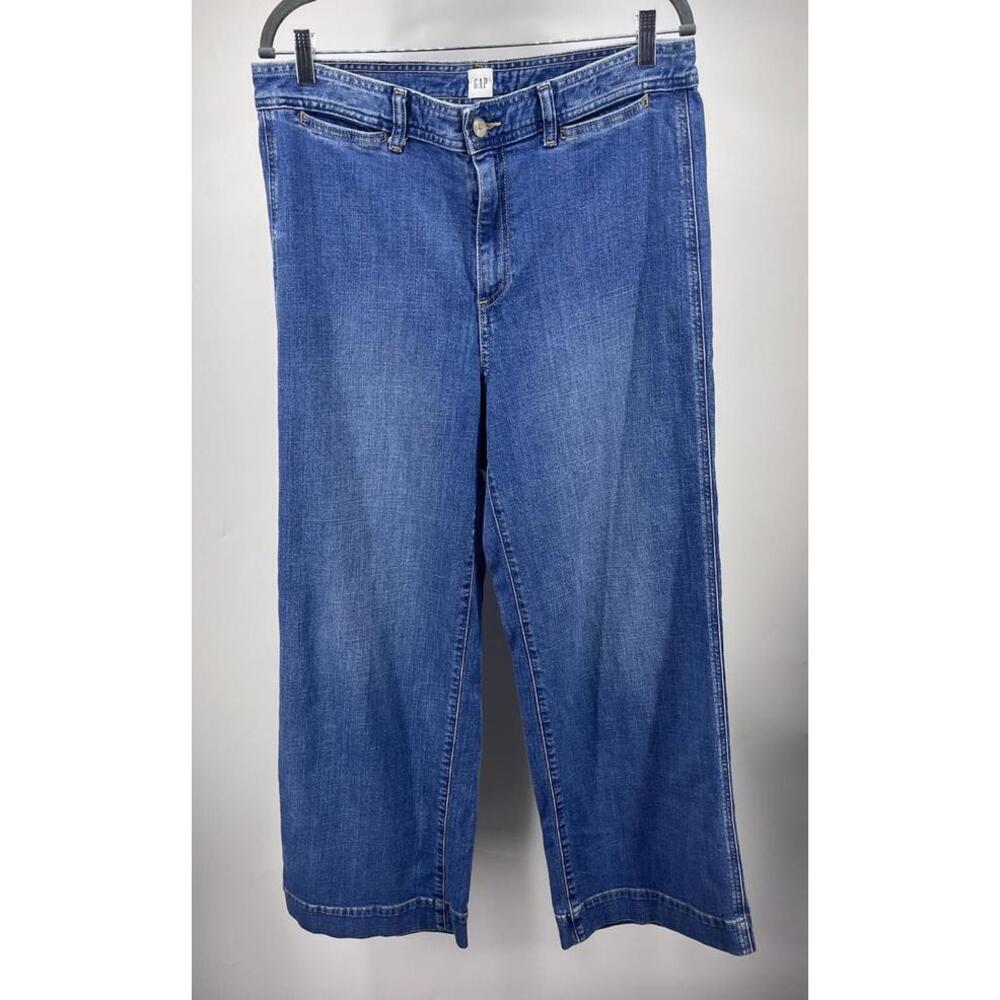 Gap Jeans Women’s Sz 14/32T Blue High Rise Wide Leg Crop Retro Tall‎ Boho Hippie